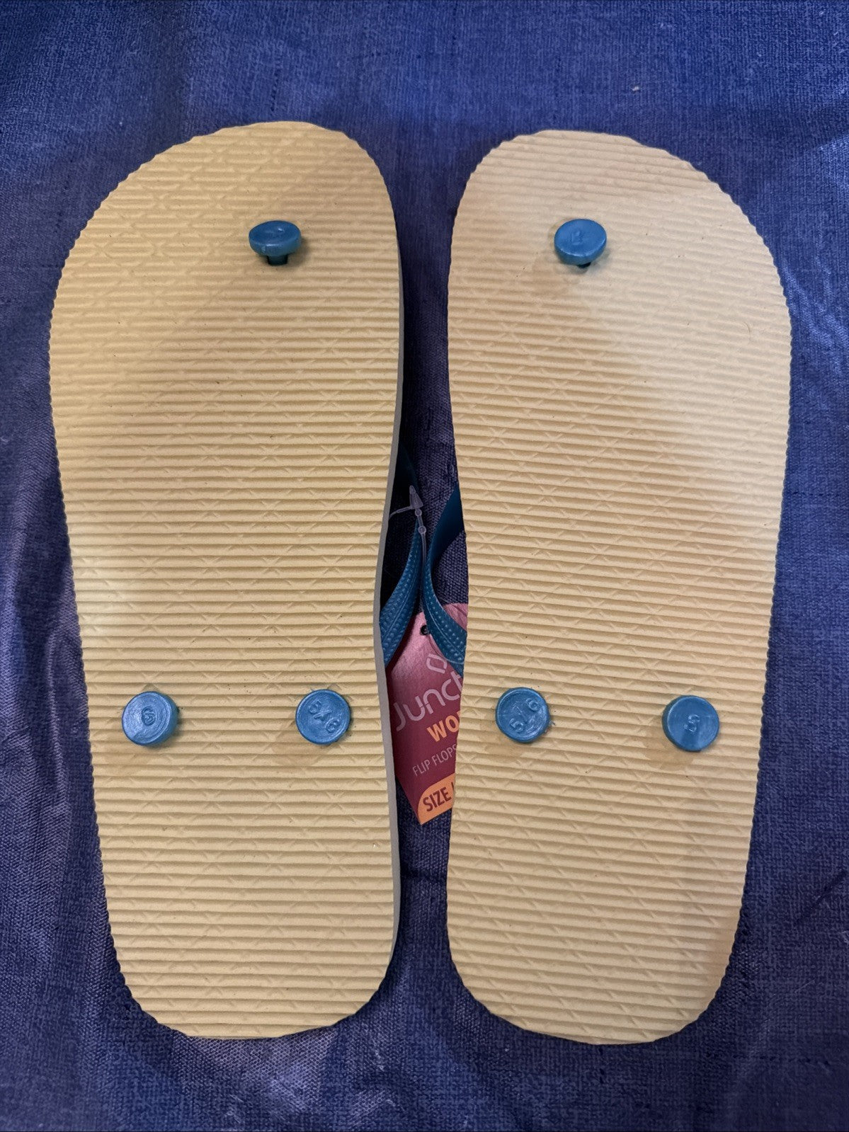 JUNCTURE "GOOD VIBES" YELLOW RUBBER FLIP-FLOPS PALM TREES WOMEN'S SIZE S 5/6 NEW