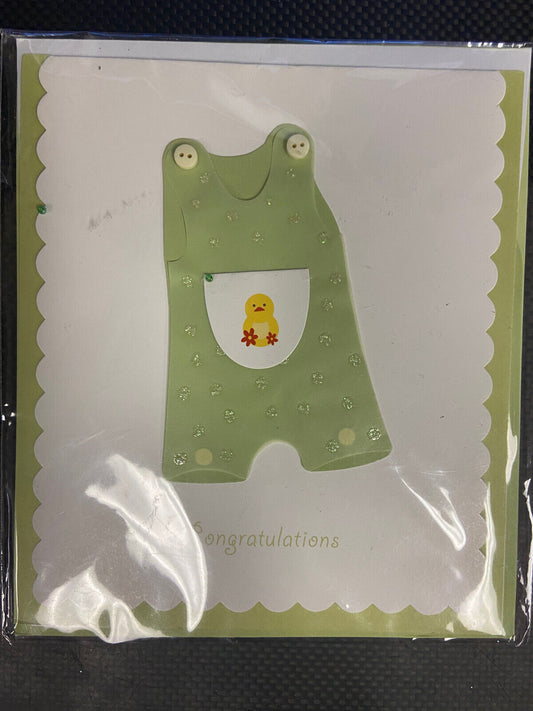 Congratulations Green Baby Outfit 3D Burgoyne Greeting Card 5.5" x 6.25"
