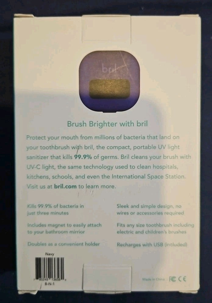 Bril UV Toothbrush Sterilizer Navy Rechargeable Wall Mount Brand New in Box