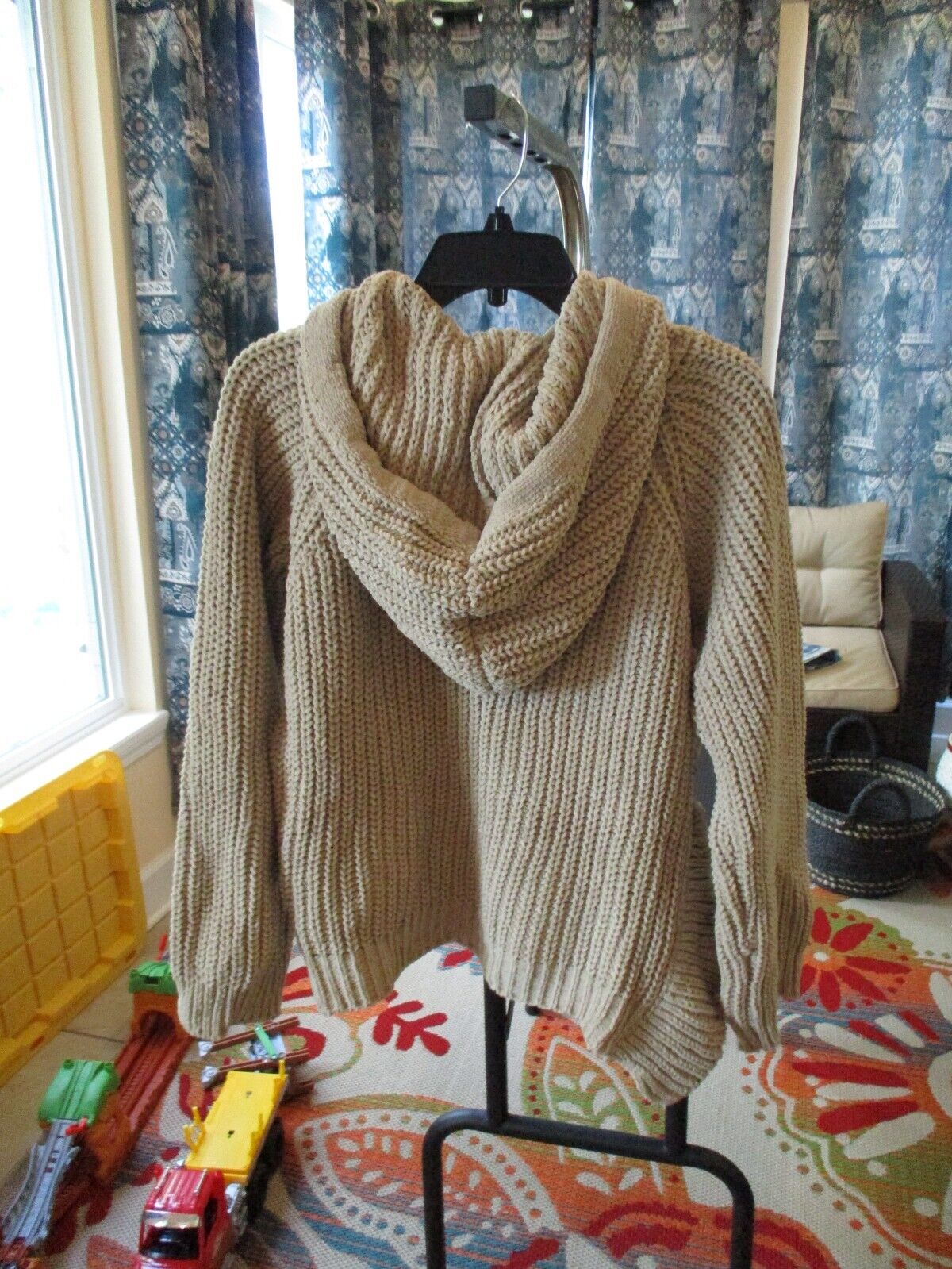 Pol Camel Side Ruffle Knit Hoodie Small