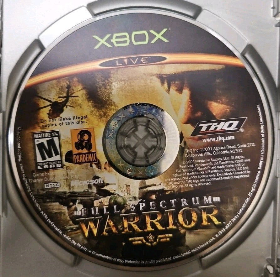 Full Spectrum Warrior (Xbox) Platinum Hits. Tested. No Scratches. New Case