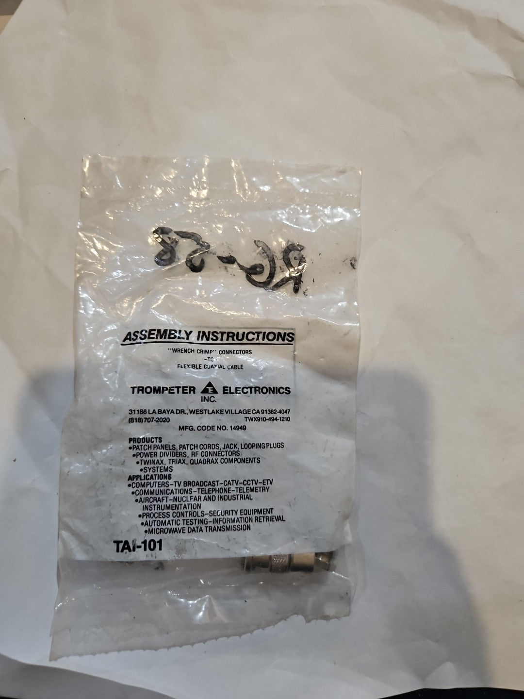 Trompeter RG58 Crimp To Coaxial TAI-101 Connector