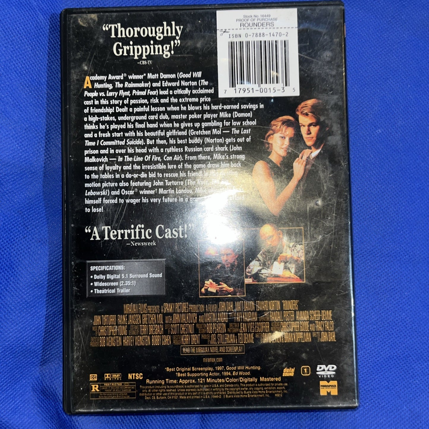 Rounders (DVD, 1998) Tested. New Case. Resealed