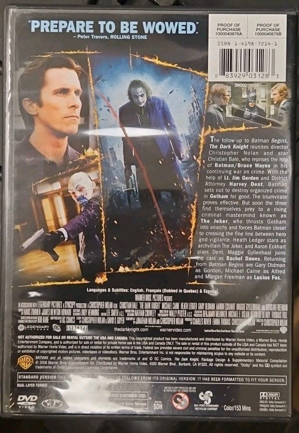 The Dark Knight (DVD, 2008, Full Frame) New Sealed