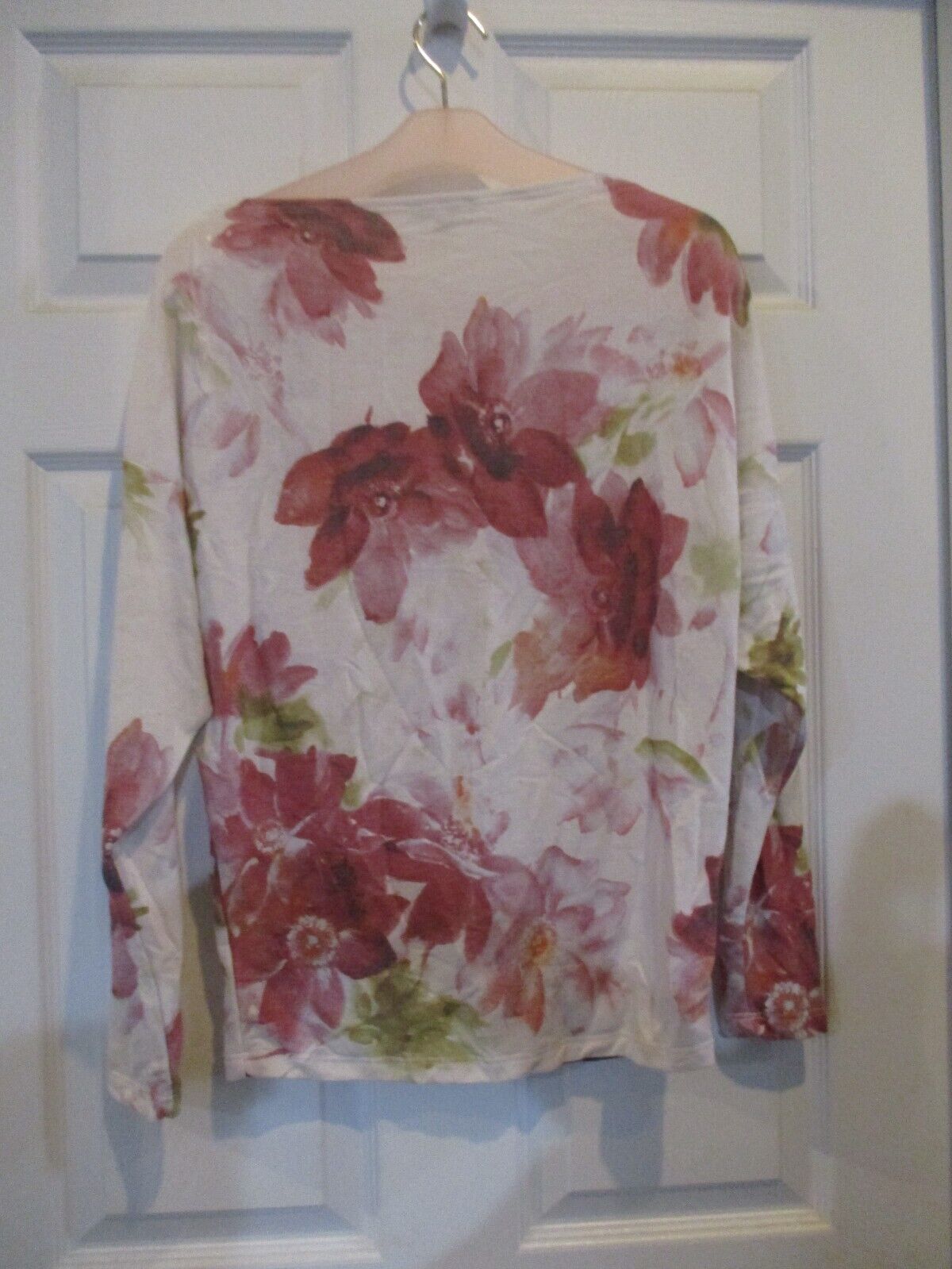 White Birch Ivory Pink Green Floral Dolman Knit Top Small