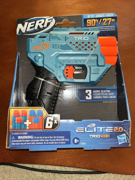 Nerf Elite 2.0 TRIO TD-3 Dart Blaster 6 Darts 3 Barrels 90 Feet 8+   NEW!!