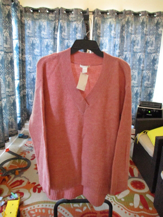 H&M Pink Knitted V-Neck Sweater Small NEW