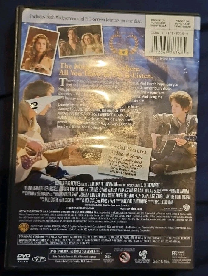 August Rush (DVD, 2007) Tested. New Case