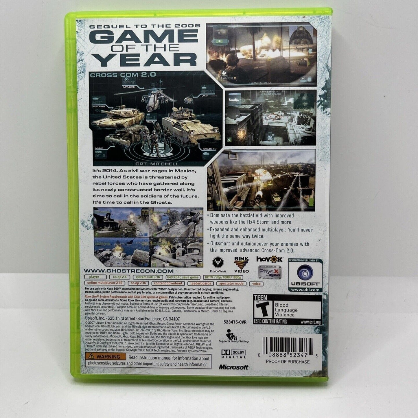 Tom Clancy's Ghost Recon: Advanced Warfighter 2 (Microsoft Xbox 360, 2007)