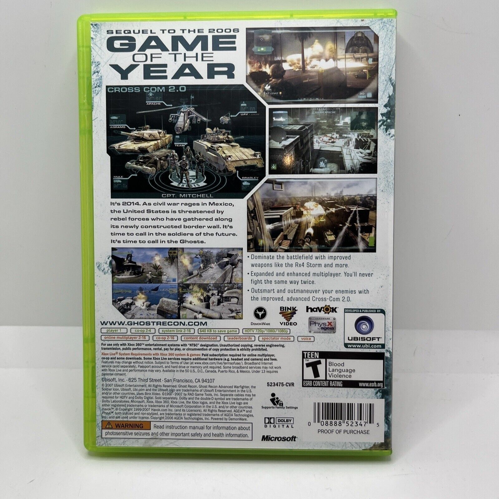 Tom Clancy's Ghost Recon: Advanced Warfighter 2 (Microsoft Xbox 360, 2007)