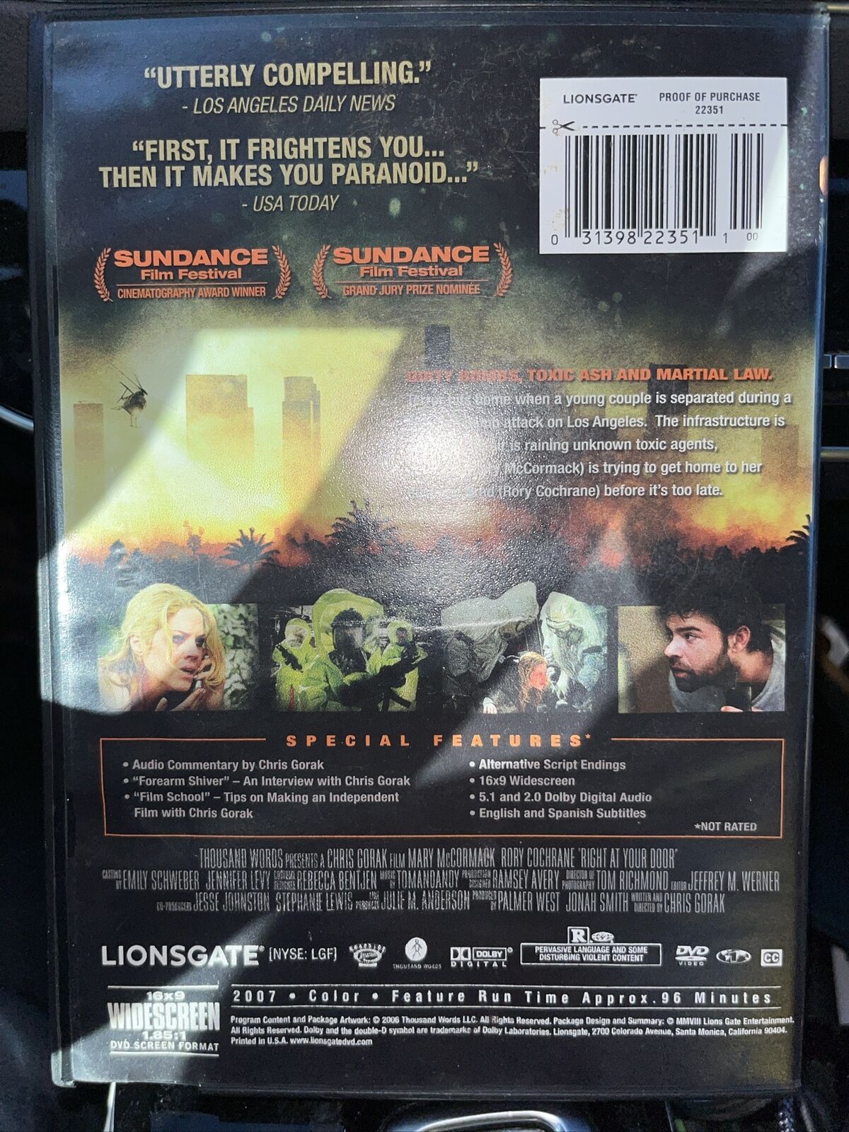 Right at Your Door DVD MOVIE Mary McCormack, Rory Cochrane HORROR AT YOUR DOOR
