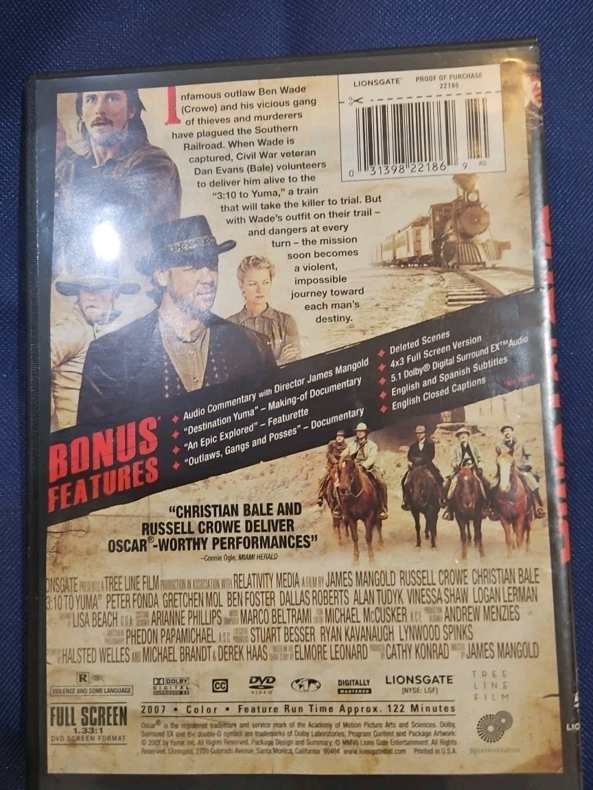 3:10 to Yuma (DVD, 2007) Tested slim case cropped artwork.