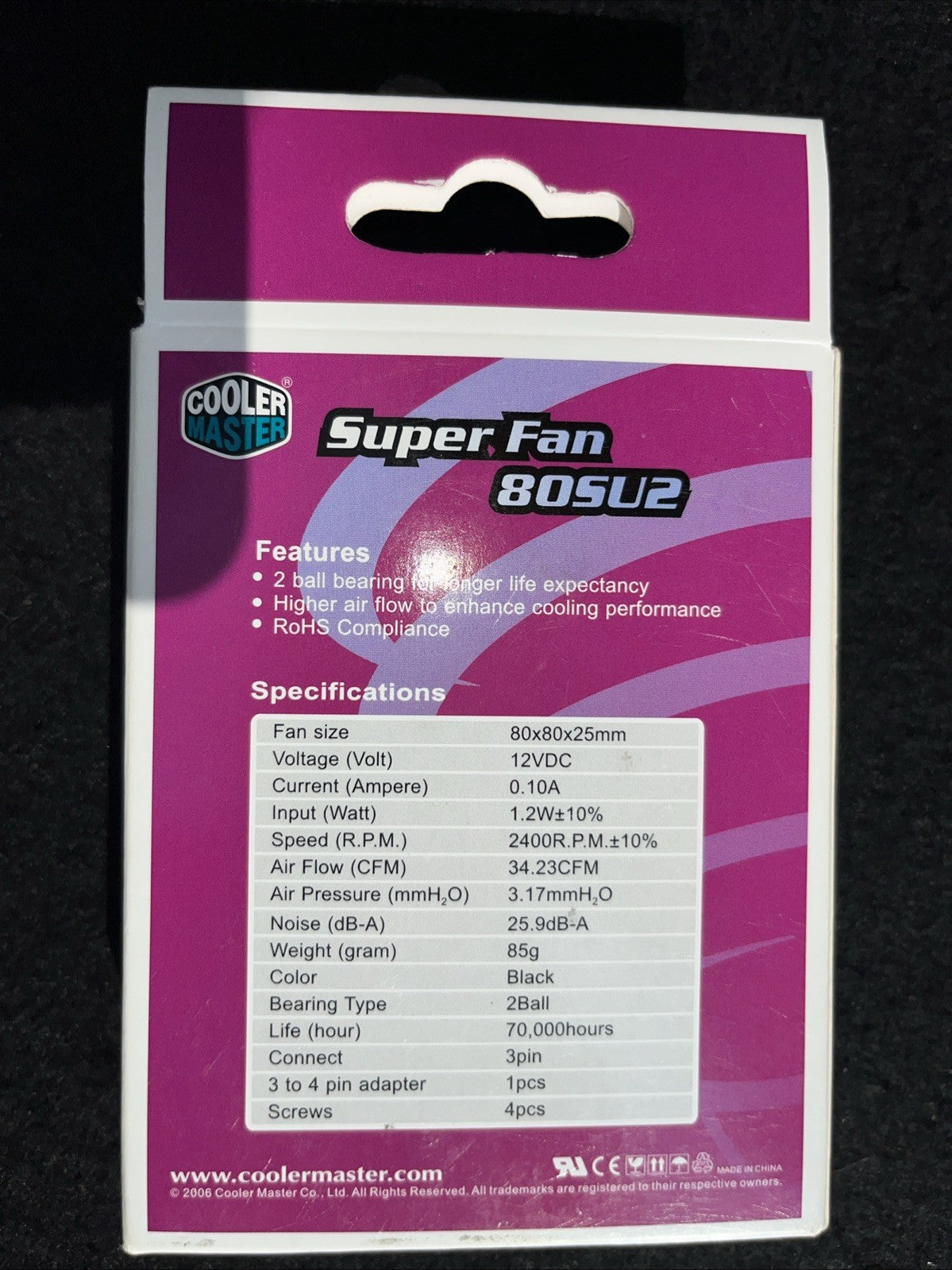 COOLER MASTER 80MM x 25MM 3-PIN CASE FAN 12V 2500RPM