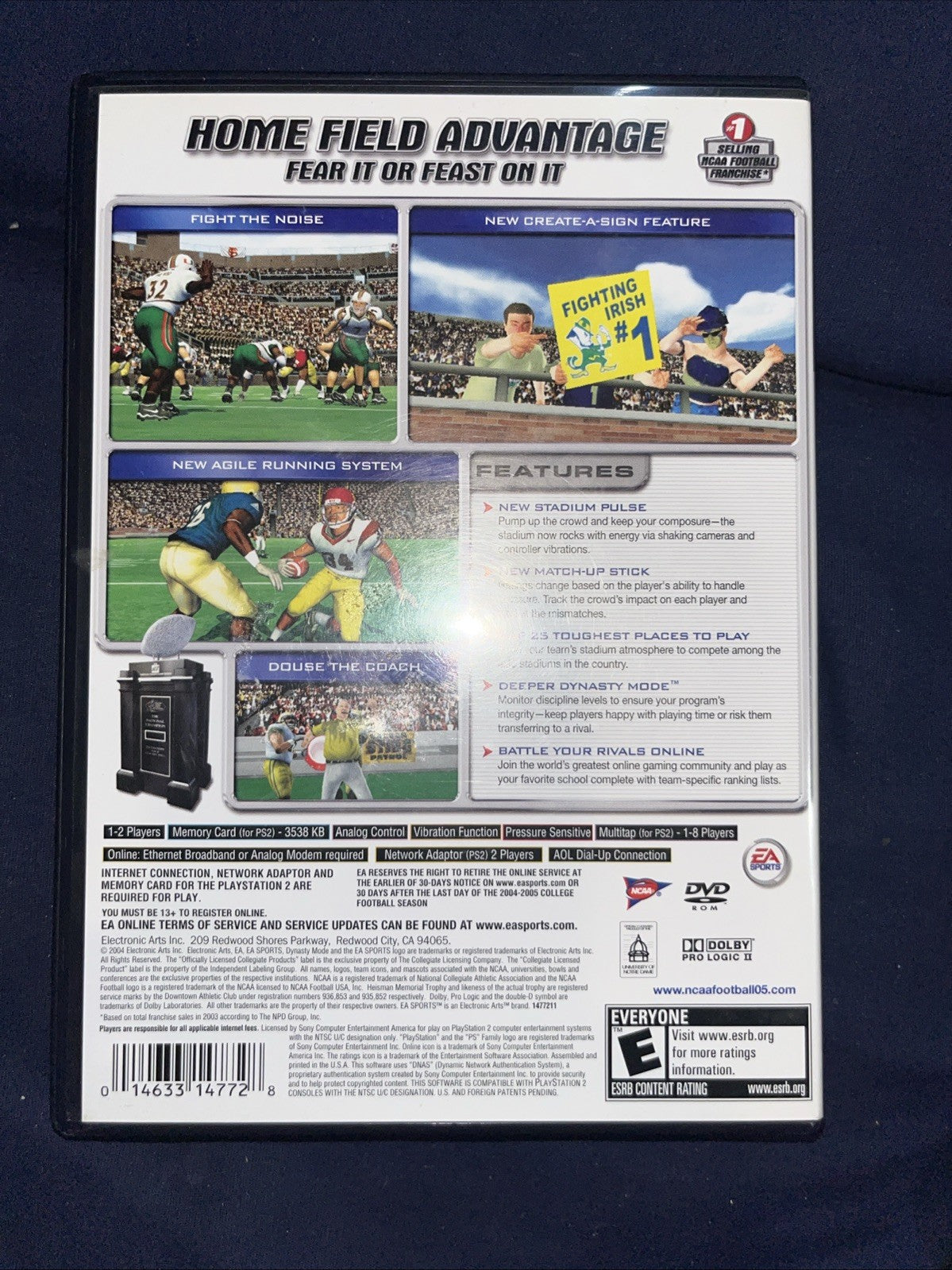 NCAA Football 2005 (PS2) Original Case + Manual + Tested Disc