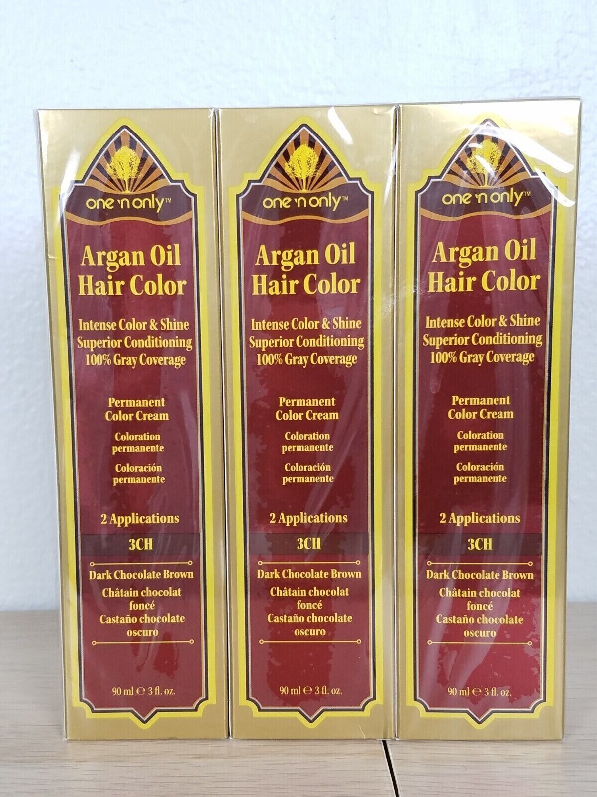 3 Pks-One 'N Only Argan Oil Hair Color 3CH Dark Chocolate Brown Permanent Color