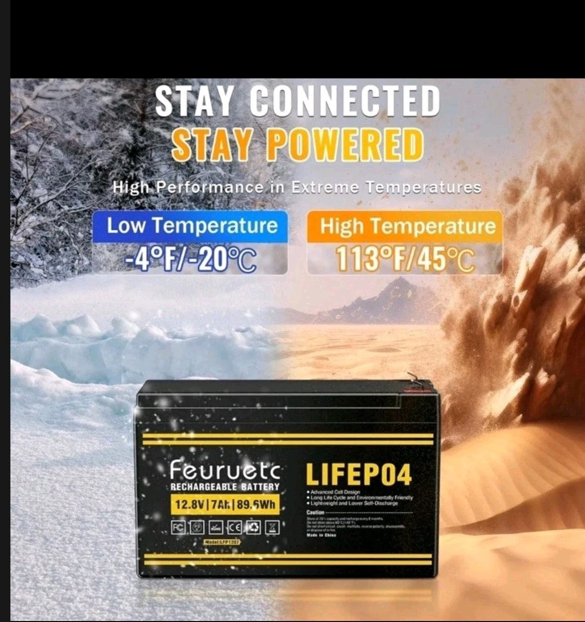 12V 7Ah LiFePO4 Battery  7A BMS 89.6Wh