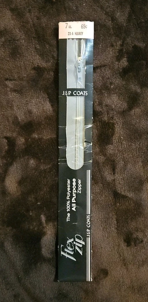 J&P Coats 7 Inch Grey All Purpose Zipper 1.25"