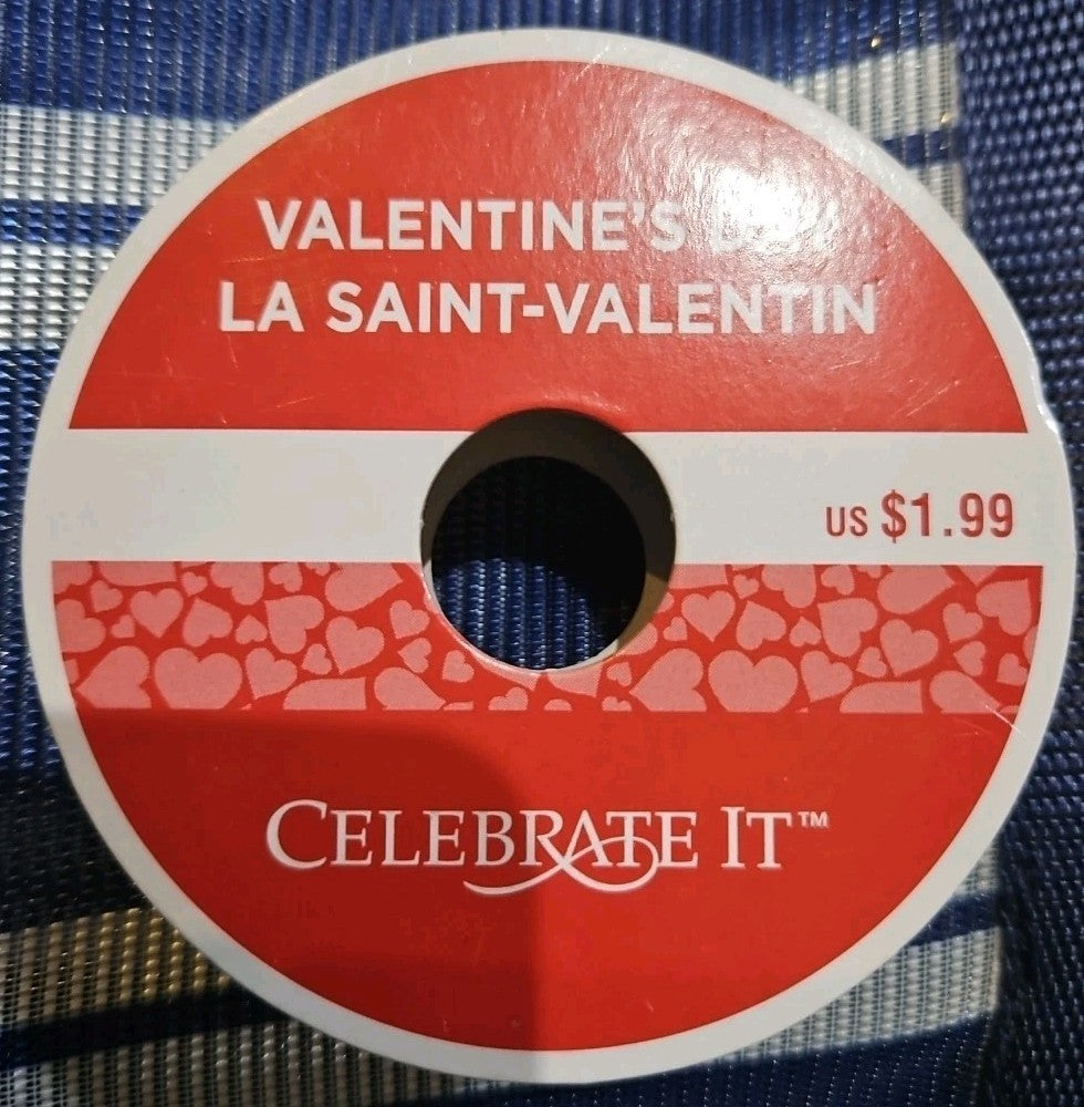 Valentine's Day White & Red Hearts Ribbon 5/8" x 36"