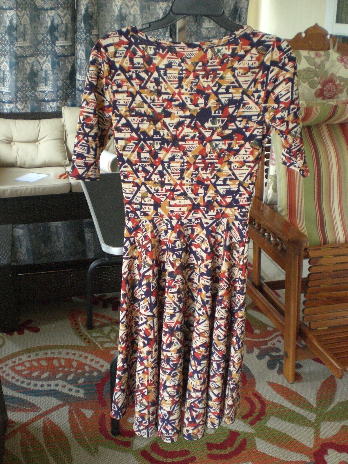 LuLaRoe Nicole Dress Rust Mustard Geometric SMALL NWOT