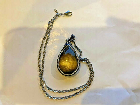 iStone Faux Onyx Pendant Charm Necklace - New