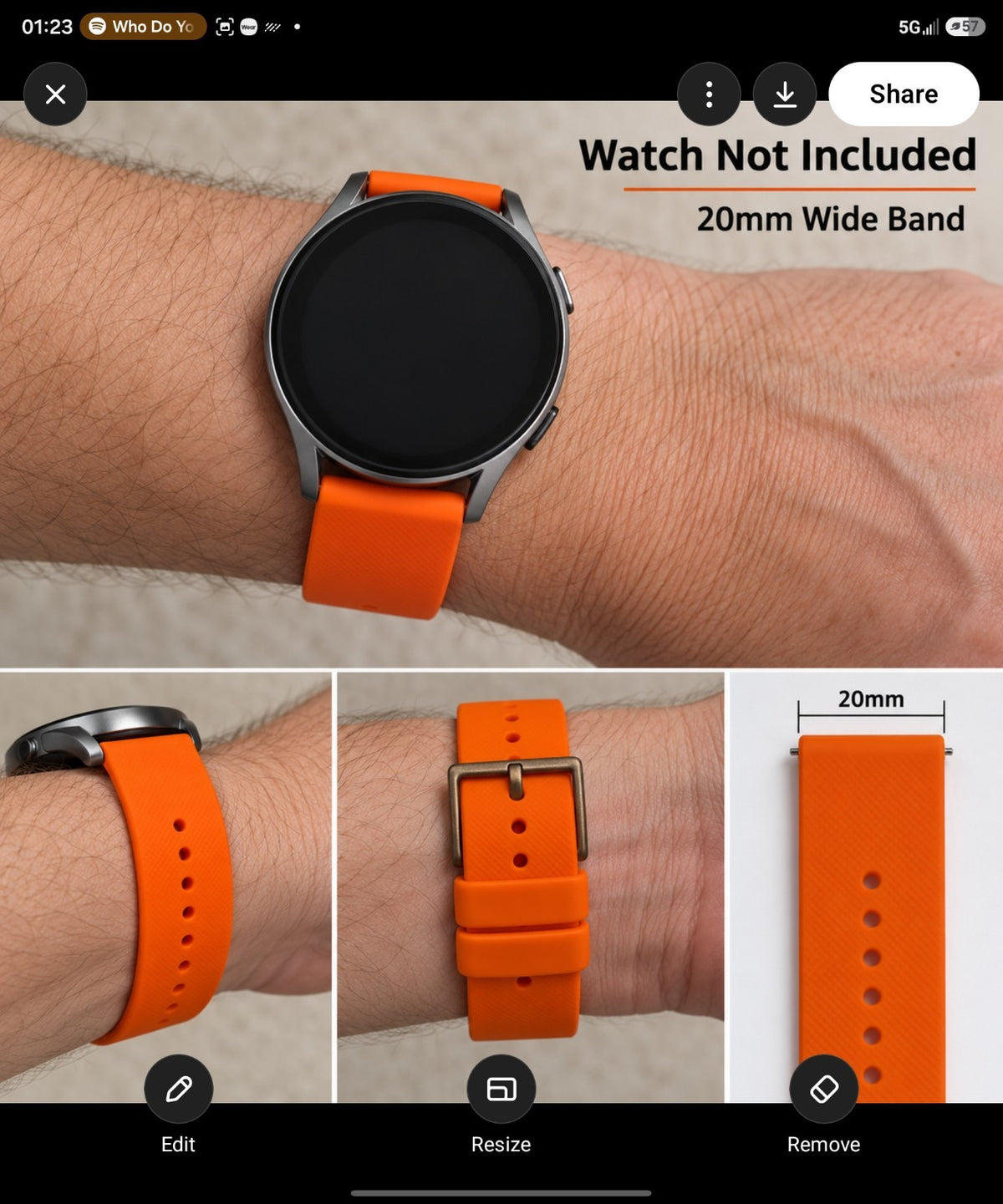 20mm Orange Silicone Watch Band Replacement Strap Bronze Tone...