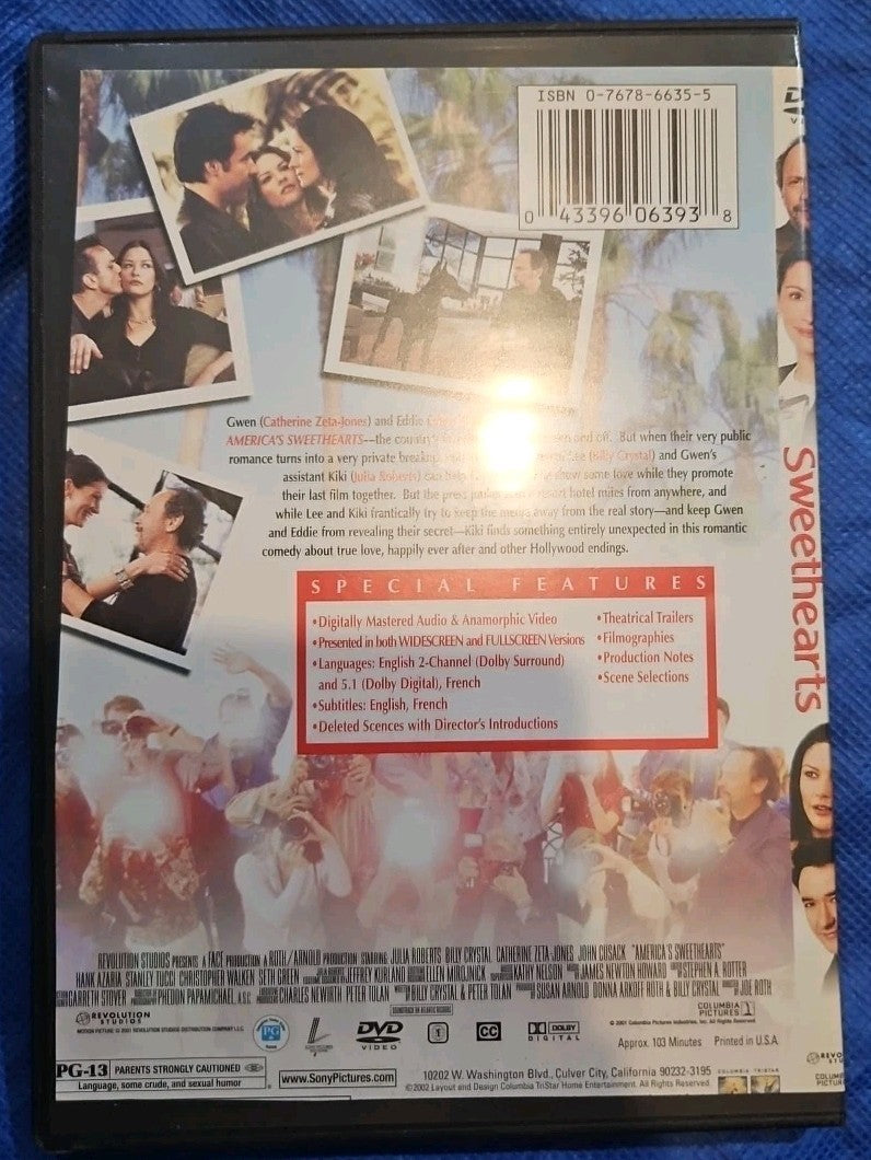 America's Sweethearts (DVD, 2001) Slimcase. Artwork Cropped. Tested