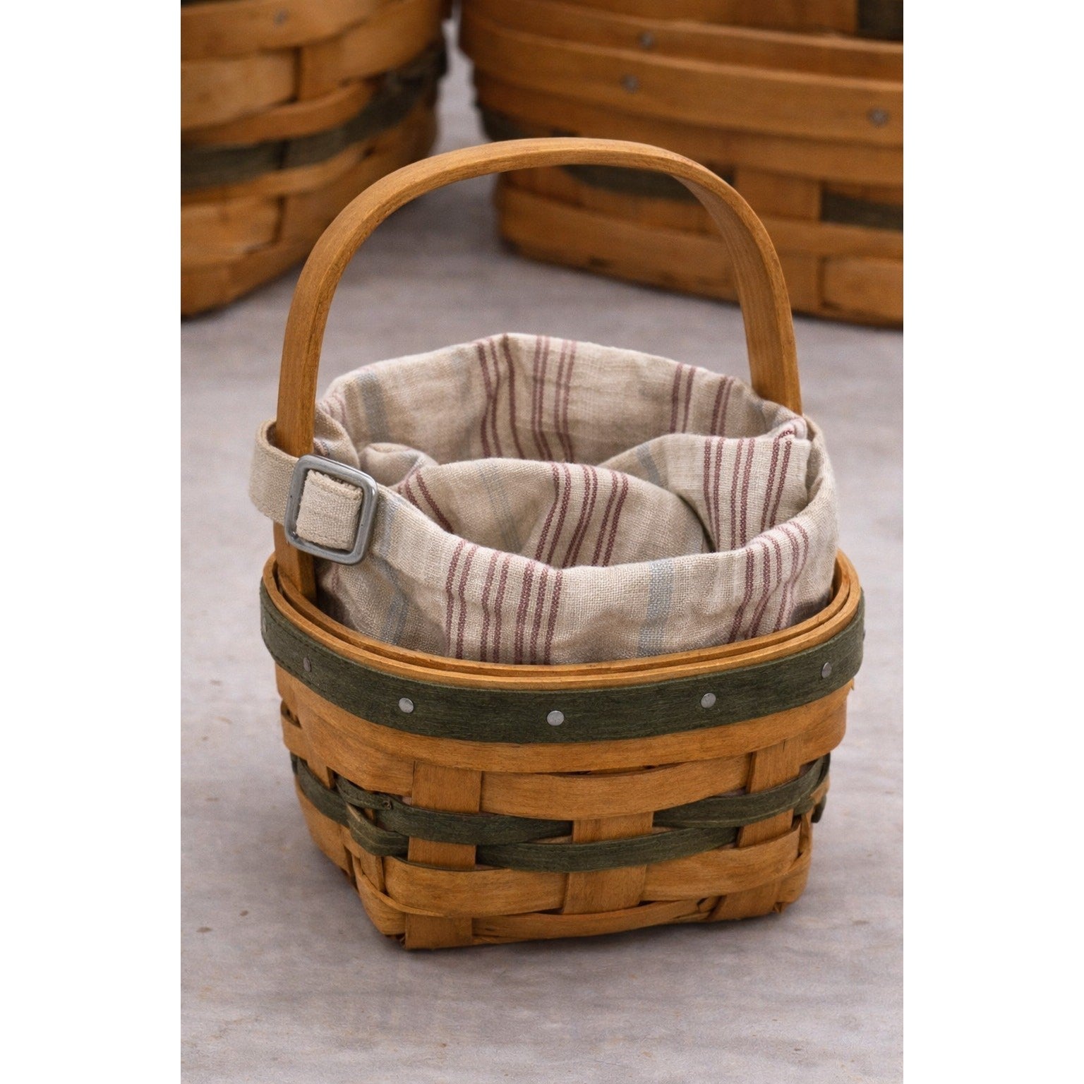 Longaberger Mini Basket with New Back Porch Awning Stripe Liner