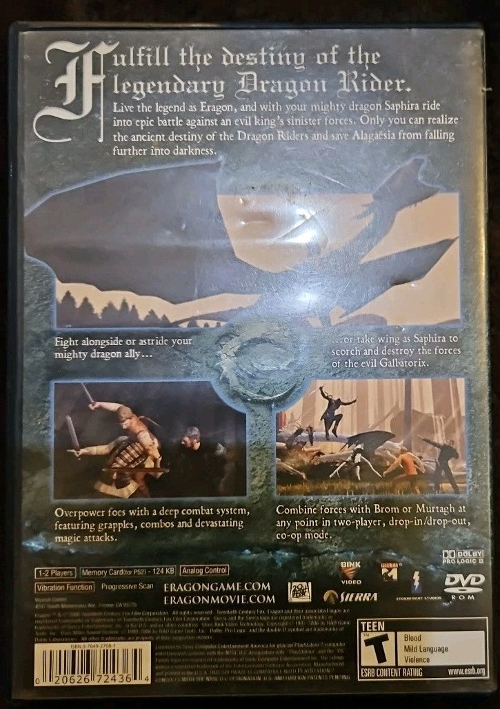 Eragon - Sony PlayStation 2. No Game. Case + Artwork + Manual ONLY