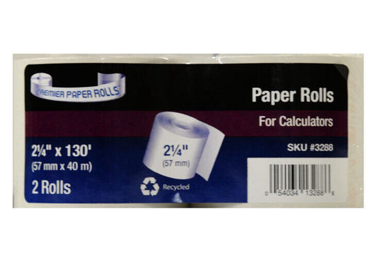 Premier (2)Paper Rolls for Calculator Cash Register   2 1/4" x 130' #3288 FRM13E