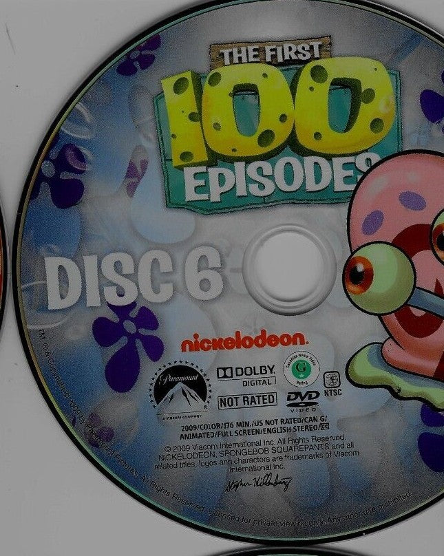 Sponge Bob Square Pants 100 Episodes Replacement  DVDs - Tested. No Scratches