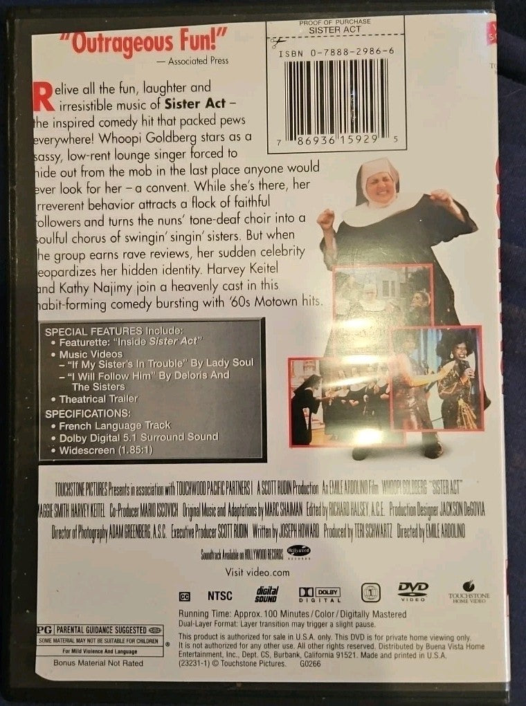 Sister Act (DVD, 1992) Slim Case. Cropped Sleeve