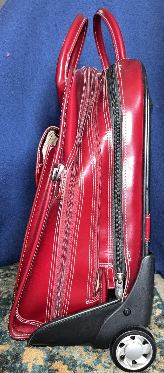 McKlein Leather Laptop Carry-On Bag Detachable Roll-On And Collapsible Handle