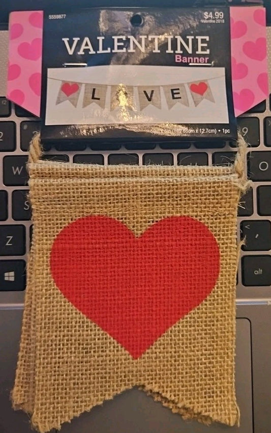 Love Burlap Heart Banner | Wedding Day Decorations | Valentines Garland | Home