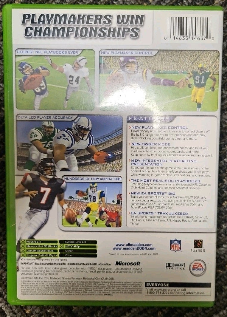 Madden NFL 2004 (Xbox, 2003) Tested. No Scratches. New Case