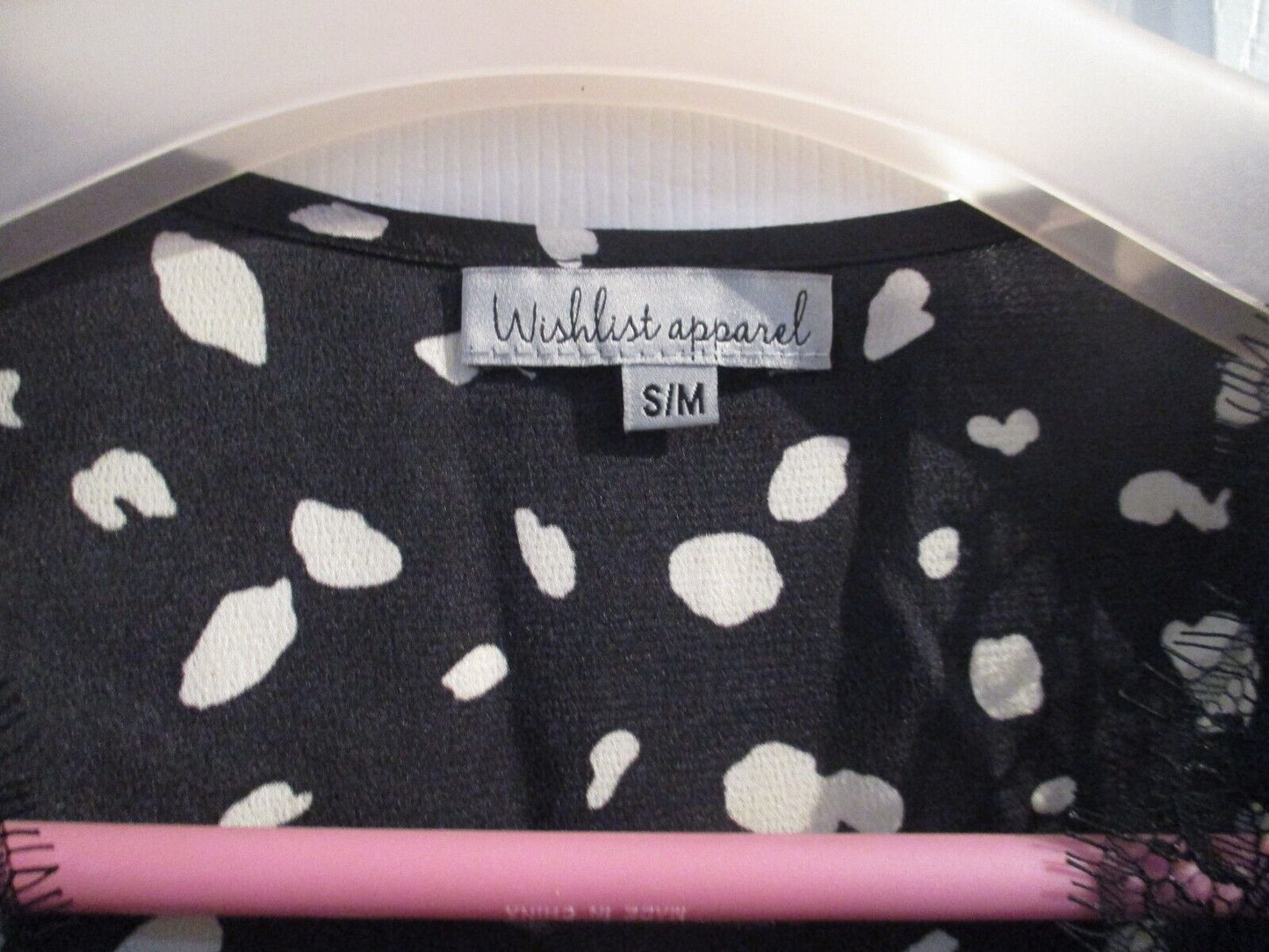 Wishlist Apparel S/M Black & Cream Spot Blouse with Lace Cap Sleeve & Neck NEW