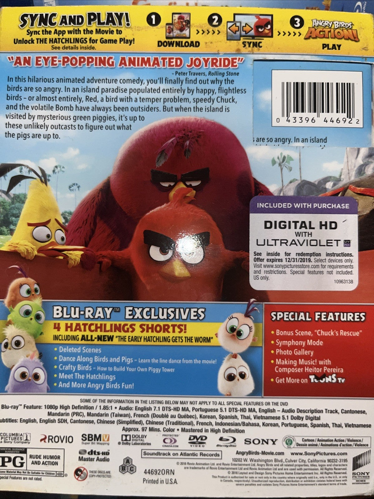 The Angry Birds Movie (Blu-ray, 2016) Sealed. No Digital Download