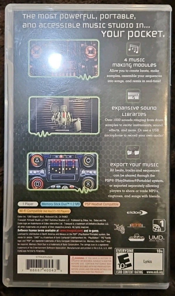 Traxxpad (Sony PSP, 2007) No Game. Case. Box Art. No Manual.