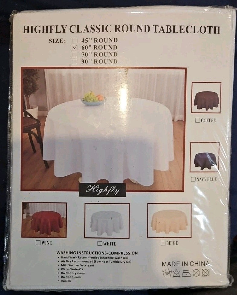 White Table cloth HIGHFLY 60” round, white NEW