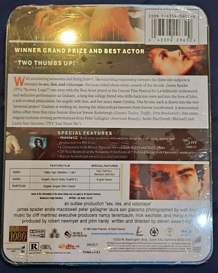 Sex, Lies, and Videotape (Blu-ray) Thin Tin. No Digital Download. New Sealed
