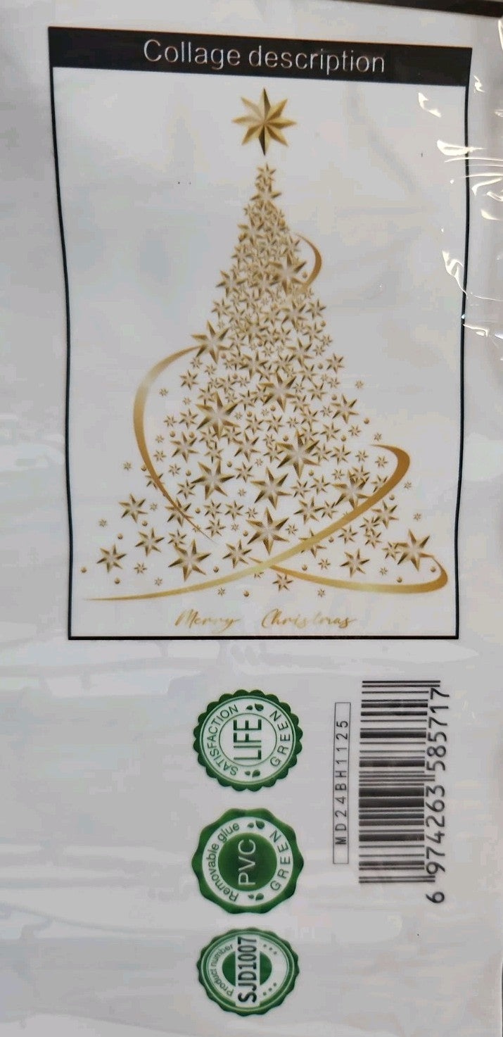 Merry Christmas Gold Star Tree Wall Sticker Decal 18x23.5 Holiday Decor
