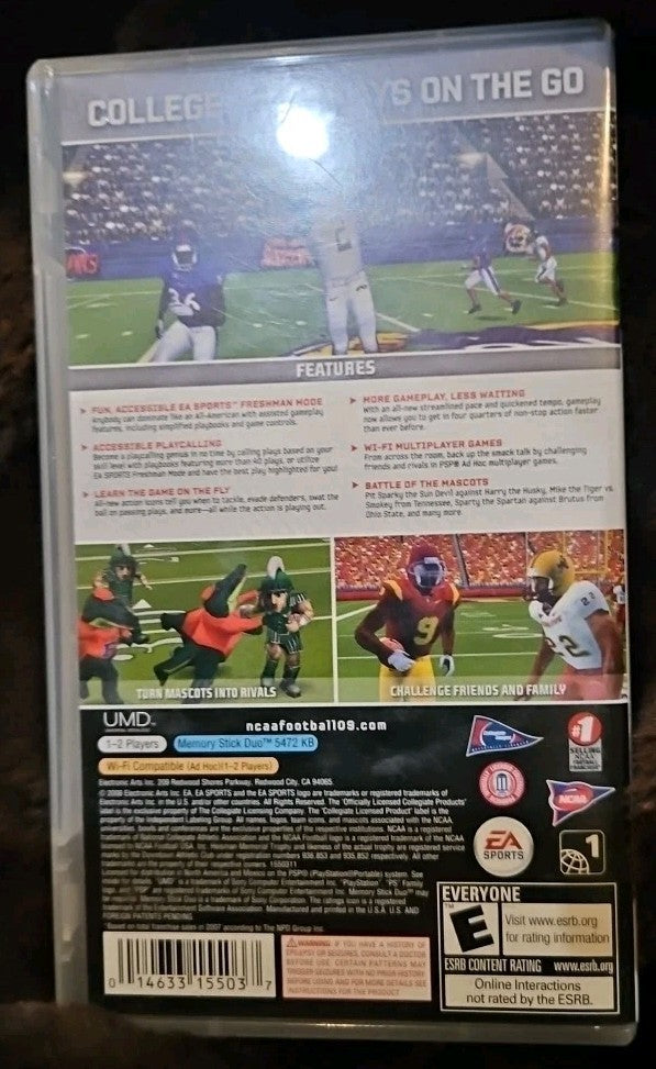 NCAA Football 09 (Sony PSP, 2008) No Game. Case. Box Art. Manual