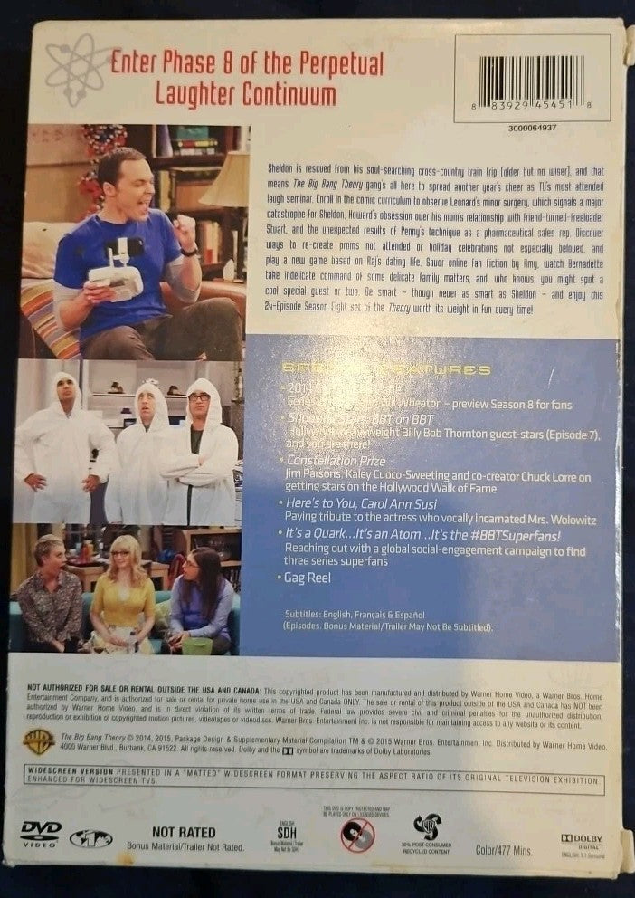 The Big Bang Theory: the Complete Eighth Season (DVD, 2014) Sealed