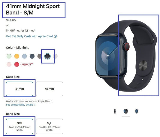 Genuine OEM Apple Watch Midnight Sport Band - S/M fits 38/40/41mm Series 456789