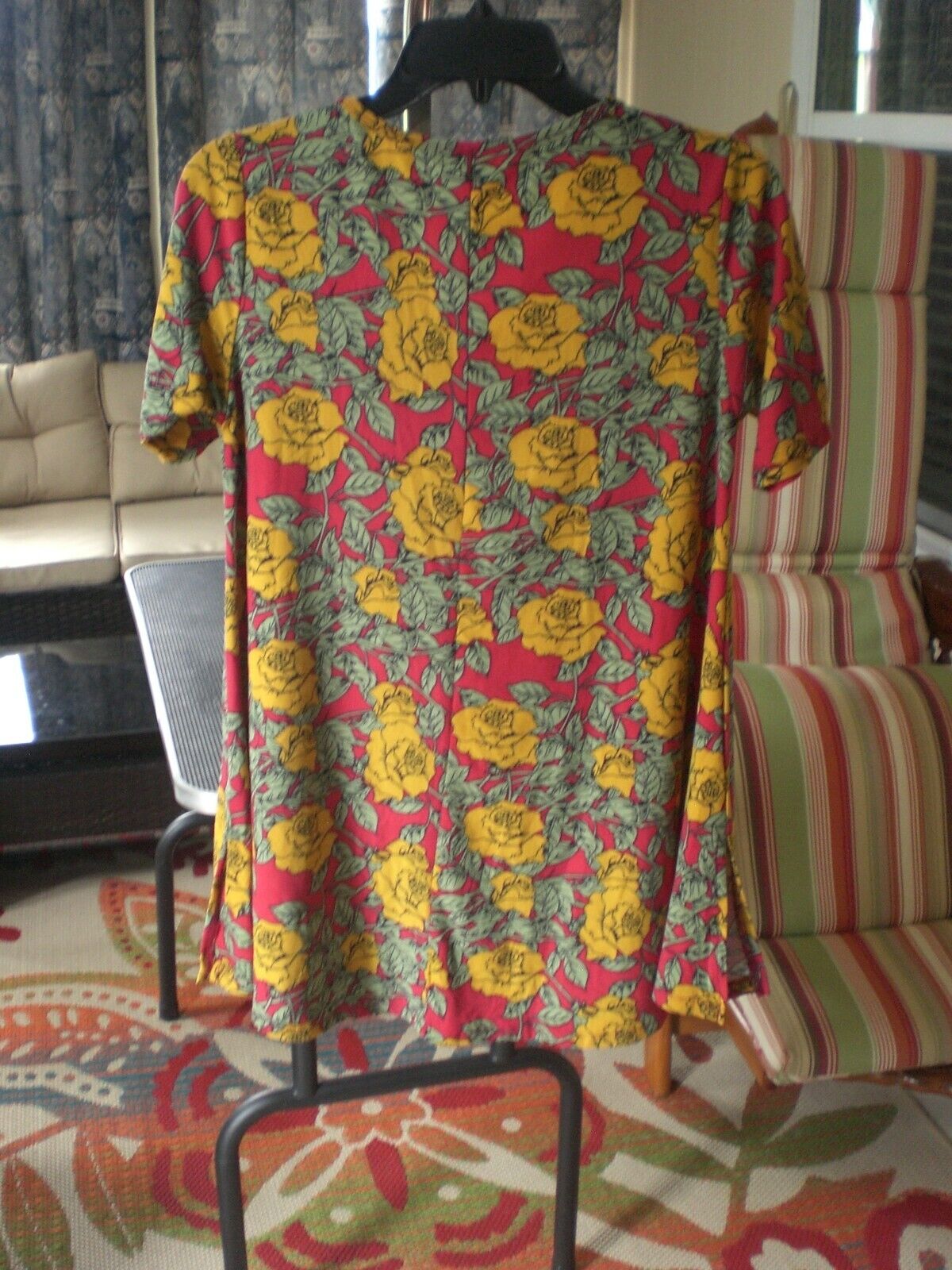 LuLaRoe Red Mustard Floral Perfect T Shirt Blouse Top XXS