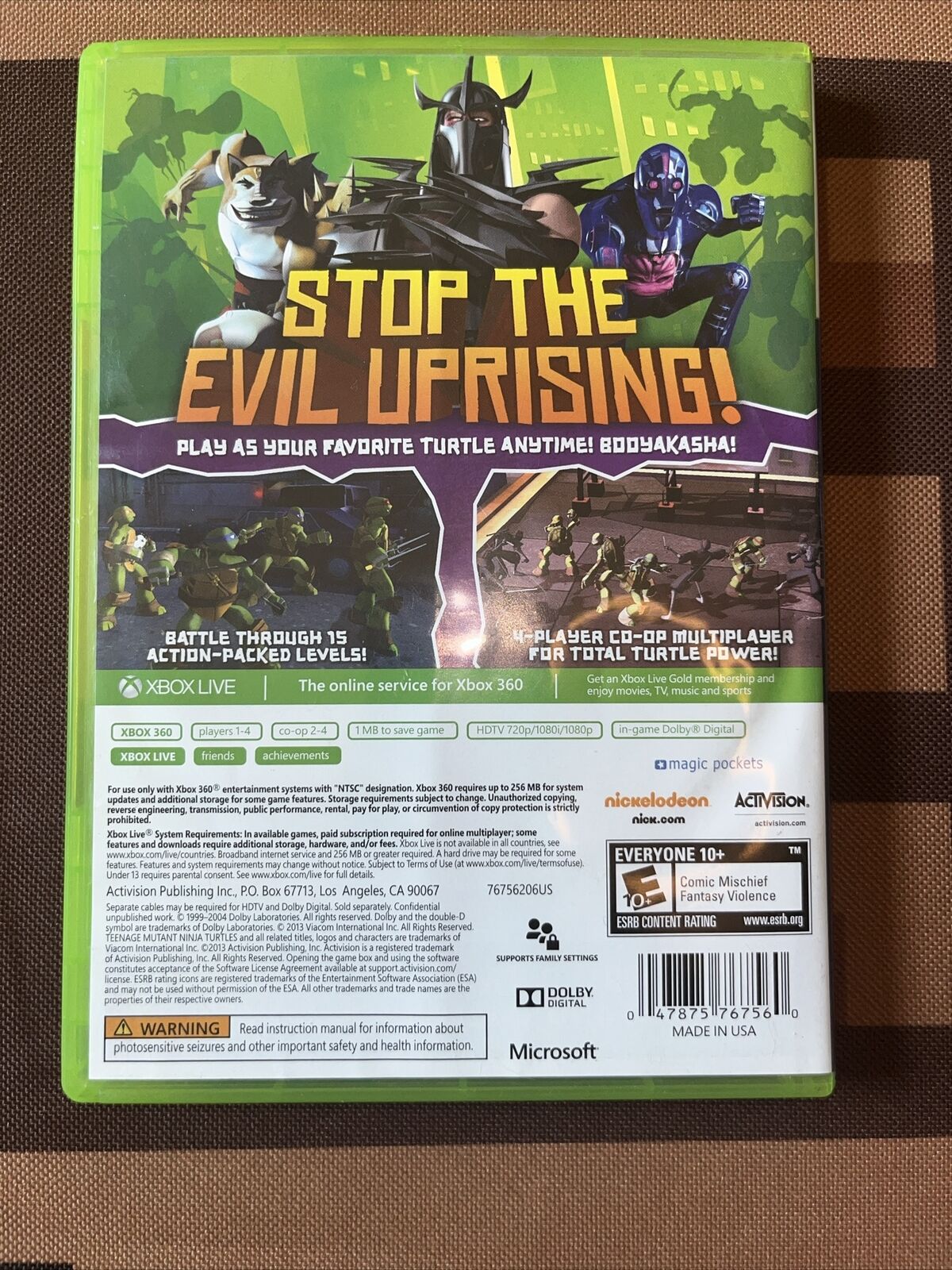 Teenage Mutant Ninja Turtles ( Xbox 360, 2013) no manual. Artwork shelfwear