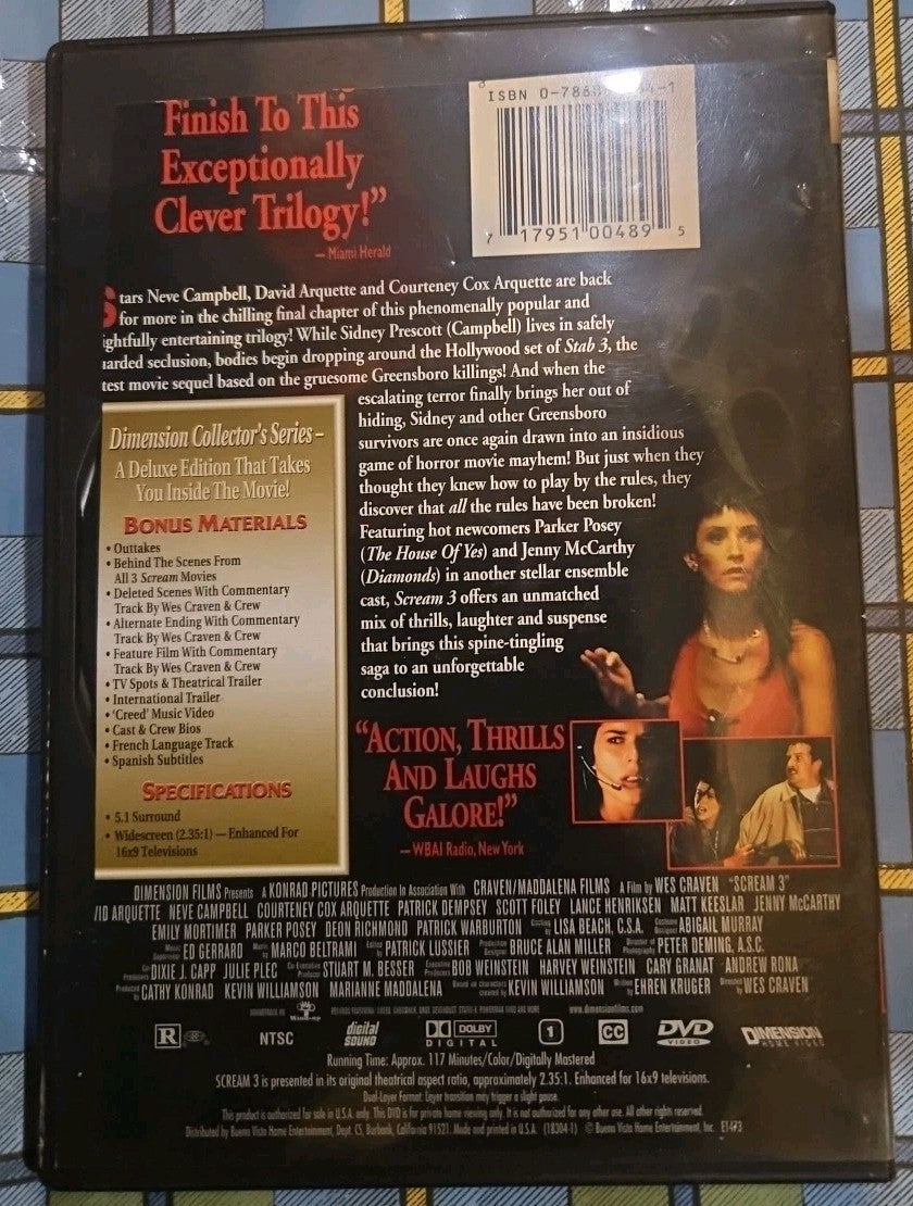 Scream 3 (DVD, 2000) Tested slim case cropped artwork.