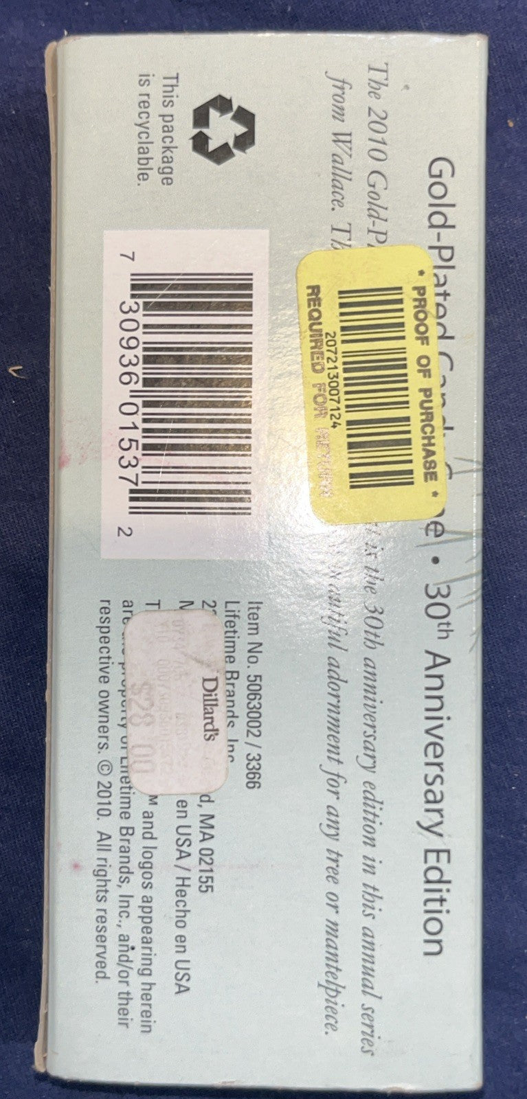 2010 Wallace Silversmiths Annual Christmas Candy Cane Ornament-30th Edition-NEW