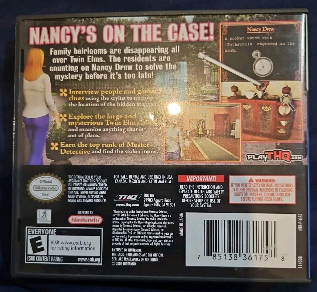 Nancy Drew: Hidden Staircase (Nintendo DS) No Game. Case + Artwork