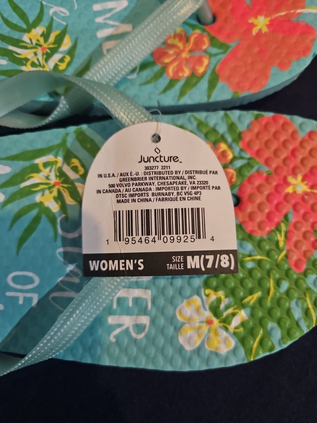 Juncture "Summer State Of Mind" Women's Size 7/8 Flip Flops