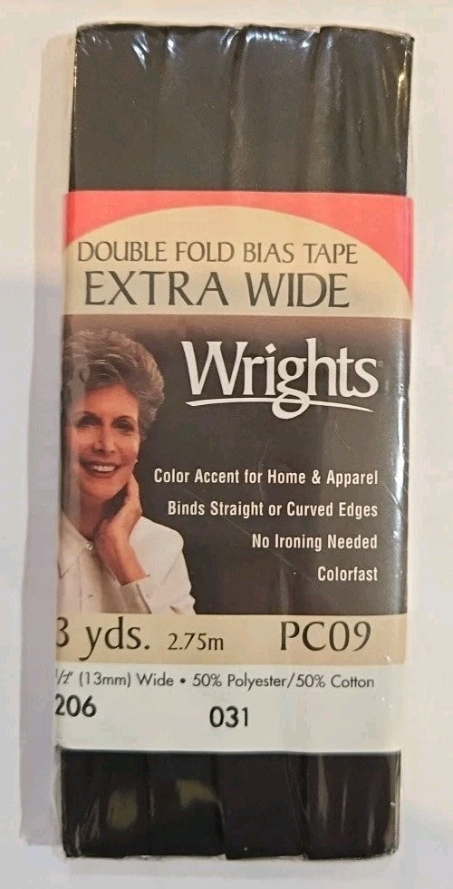 Bias Tape, Extra Wide Double Fold, Wrights. 3 Yards 1/2" Wide